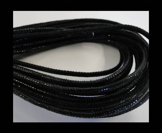 Round stitched nappa leather cord 2,5mm-lizard black + paillettes transparent