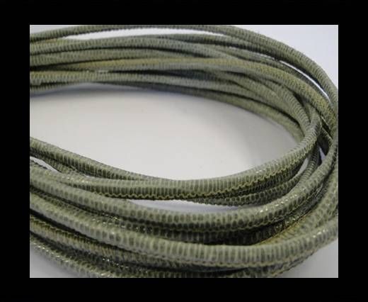 Round stitched nappa leather cord 2,5mm- lizard salvia + paillettes transparent