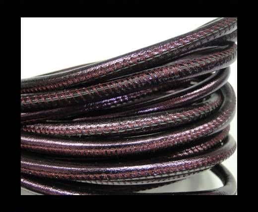 Round stitched nappa leather cord Metallic purple-6mm