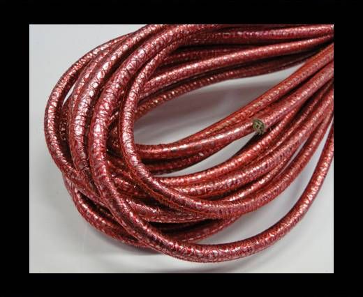 Round stitched nappa leather cord Shiny Rasberry Red-6mm