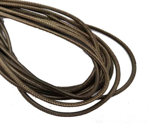 Round Stitched Leather Cord - 3mm - OLIVE GREEN