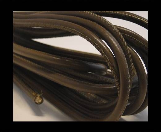 Round stitched nappa leather cord Brown Dark Grey-6mm
