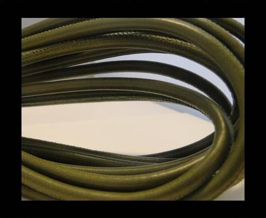 Round stitched nappa leather cord Olive Green-6mm