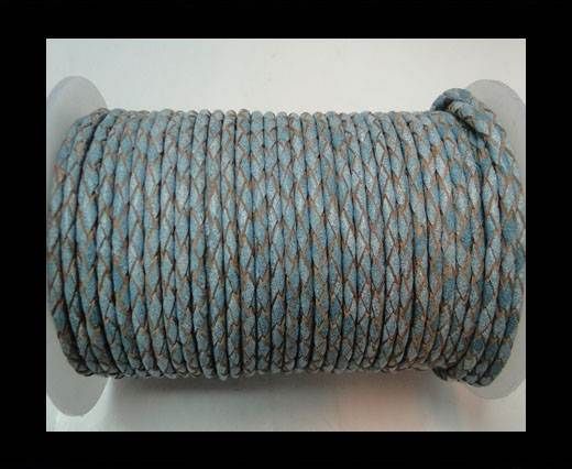 Round Braided Leather Cord-Turquoise White-3mm