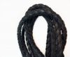 Braided leather with cotton - Black and Blue -6mm