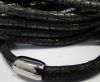 Round stitched leather cord Snake Skin Gunmetal -6mm