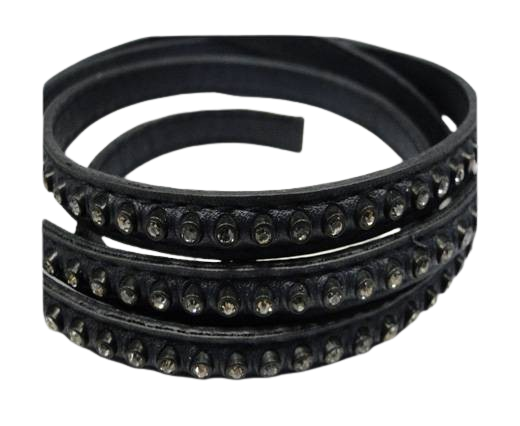 Real Nappa Flat Leather with swarovski crystals - 6mm - Dark blu