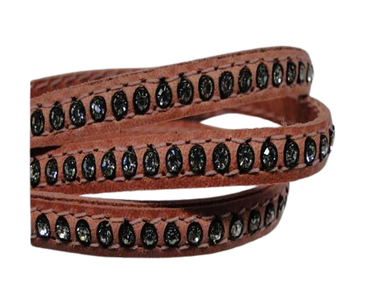 Real Nappa Flat Leather with swarovski crystals - 6mm - Pink