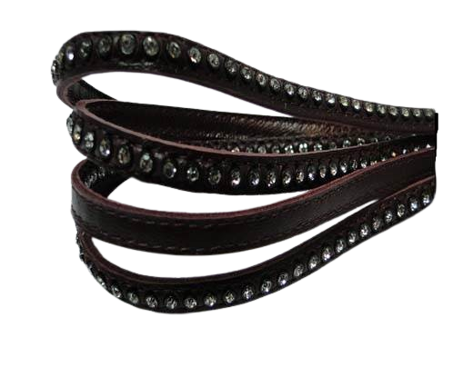 Real Nappa Flat Leather with swarovski crystals - 6mm - Wine Red