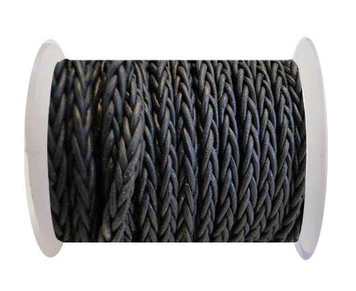 Round Braided Leather Cord - Dark Grey-4mm