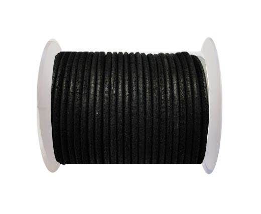 Round Leather Cord Vintage Black -4mm