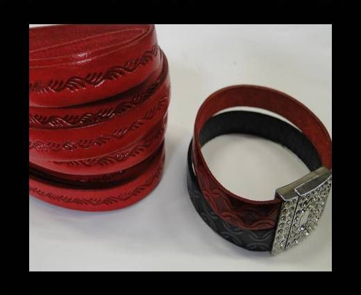 Design Embossed Leather Cord - 10mm - Ceasar style-Red