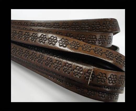 Design Embossed Leather Cord - 10mm - Flower pattern -Dark Brown