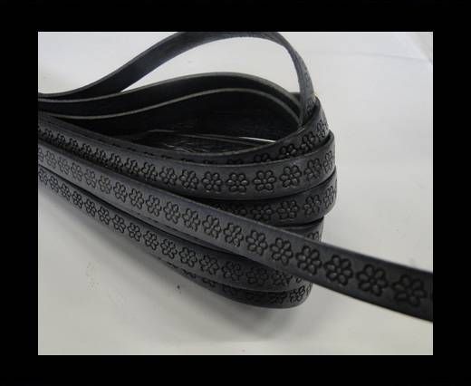 Design Embossed Leather Cord - 10mm - Flower pattern -Grey