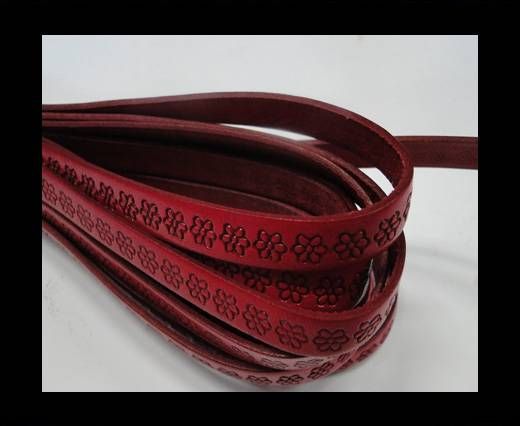 Design Embossed Leather Cord - 10mm - Flower pattern-Red