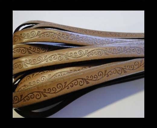 Design Embossed Leather Cord - 10mm - Floral Pattern - Brown