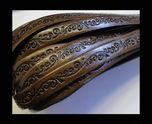 Design Embossed Leather Cord - 10mm - Floral Pattern Dark Brown