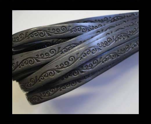 Design Embossed Leather Cord - 10mm - Floral Pattern - Grey
