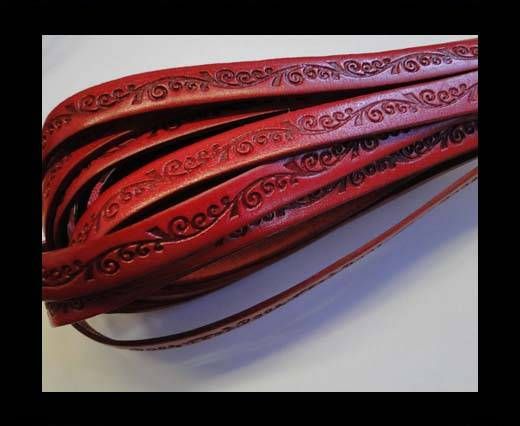 Design Embossed Leather Cord - 10mm - Floral Pattern - Red