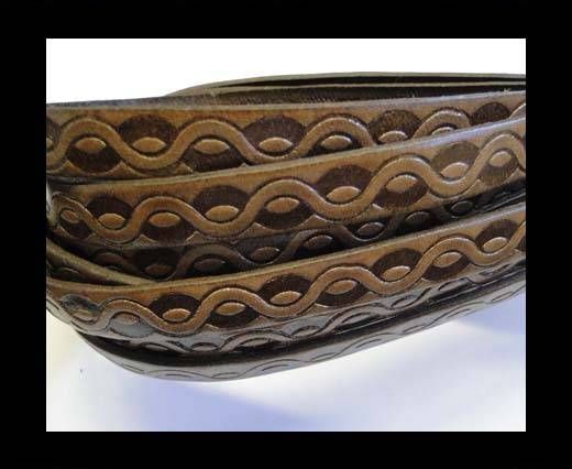 Design Embossed Leather Cord - 10mm - Chain style2-Brown