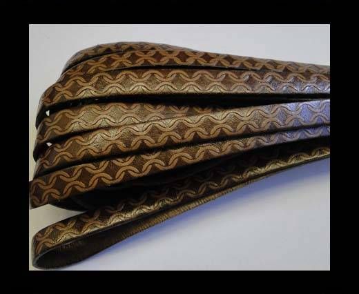 Design Embossed Leather Cord - 10mm - Chain style- Brown