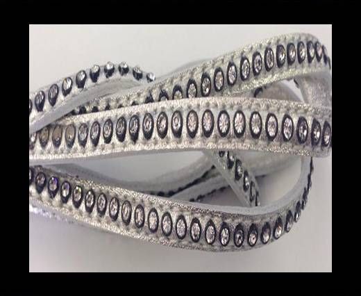 Real Nappa Flat Leather with swarovski crystals-6mm-Silver