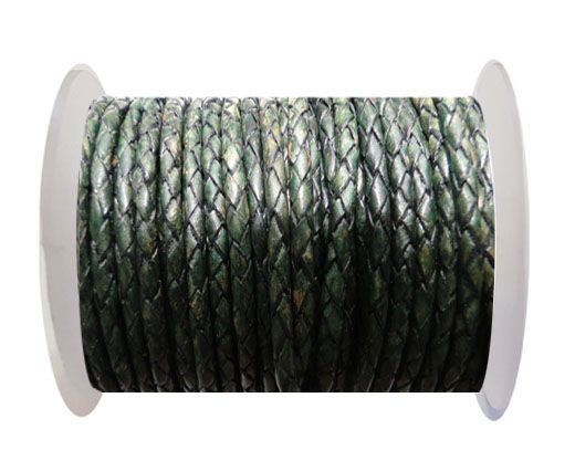 Round Braided Leather Cord SE/PB/19-Vintage Bottle Green - 8mm