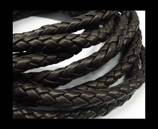 Fine Braided Nappa Leather Cords  - dark brown-6mm
