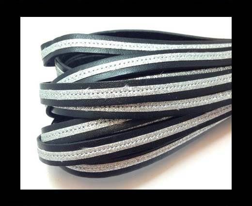 Flat Leather- With Glitter -10mm- Black Glitter Silver