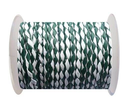 Round Braided Leather Cord SE/B/25-Green-White - 6mm
