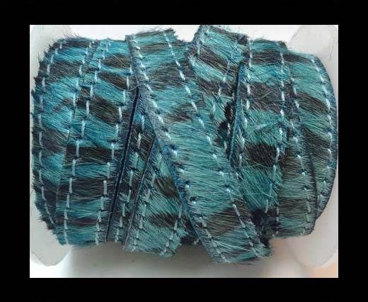 Hair-On-Flat Leather-zebra turquoise with stitches-10MM
