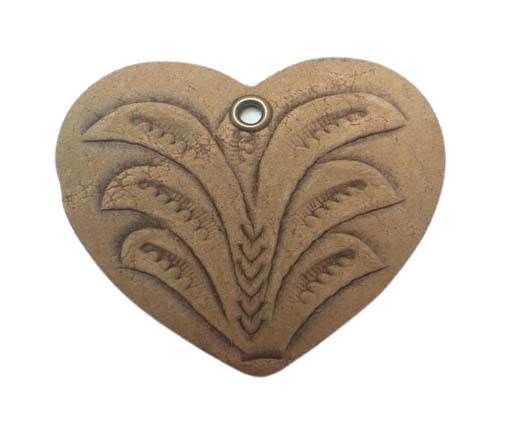 Heart 4cm - style 2 - Natural Leather Embossed