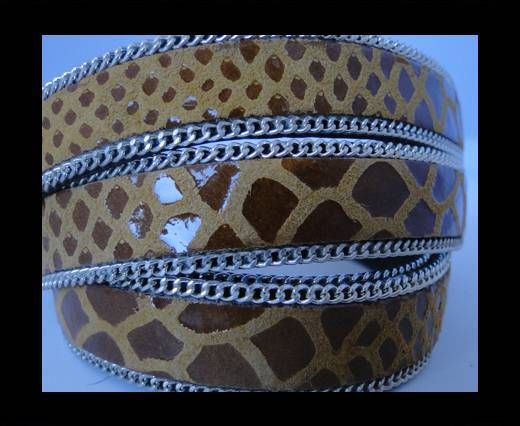 Leather with snake Print -Saddled Brown