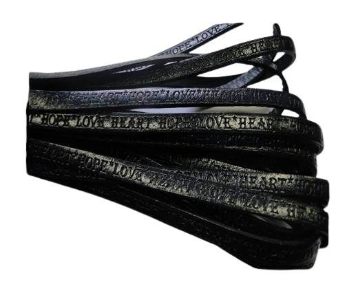 Real Flat Leather-5MM-Hope Love Heart style-black