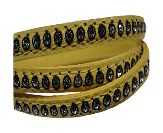 Real Nappa Flat Leather with swarovski crystals - 6mm - Yellow