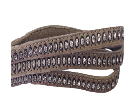 Real Nappa Flat Leather with swarovski crystals-6mm-Taupe