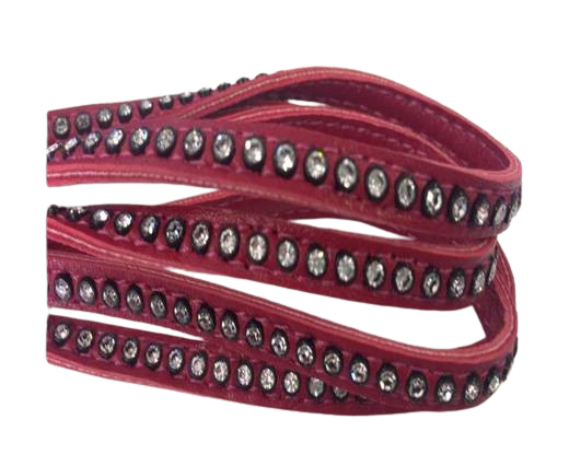 Real Nappa Flat Leather with swarovski crystals-6mm-Cranberry