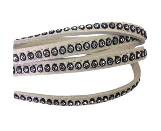 Real Nappa Flat Leather with swarovski crystals-6mm-Ivory