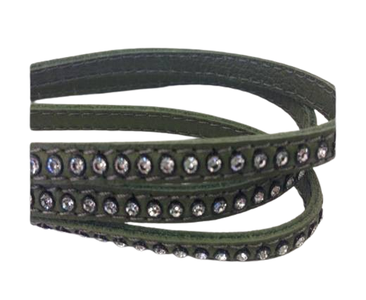 Real Nappa Flat Leather with swarovski crystals-6mm-Loden