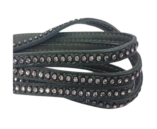 Real Nappa Flat Leather with swarovski crystals-6mm-Military Gre