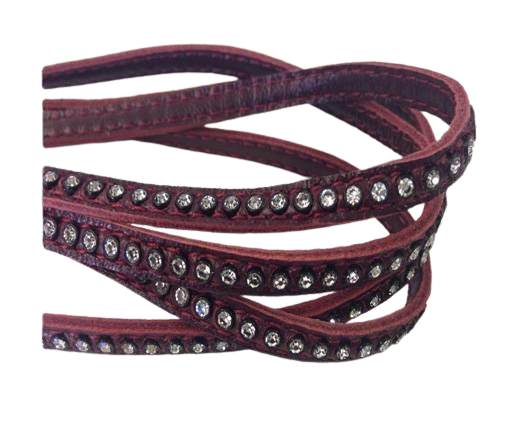 Real Nappa Flat Leather with swarovski crystals-6mm-wine red