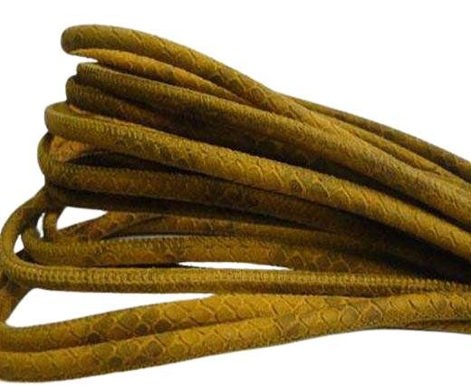 Round stitched nappa leather cord Snake style- Ocher -4mm