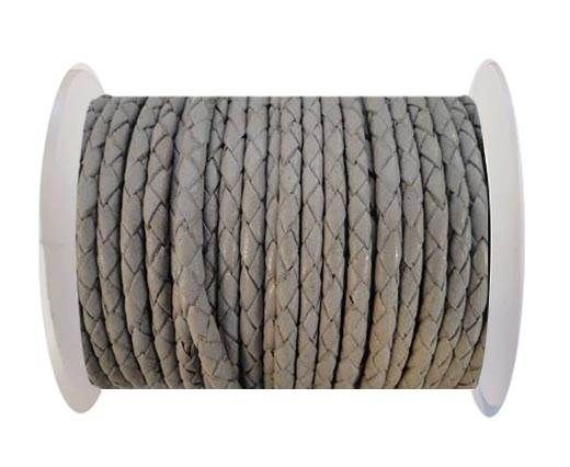 Round Braided Leather Cord SE/B/717-Light Grey - 4mm
