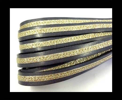 Flat Leather- With Glitter -10mm- Grey Glitter Gold