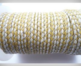 Round Braided Leather Cord SE/B/28-Yellow-White - 3mm