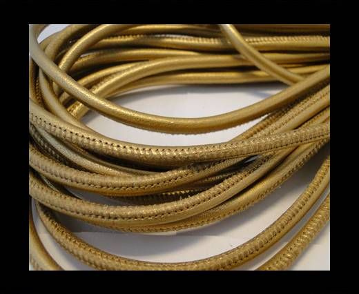 Round stitched nappa leather cord Matt Gold-4mm