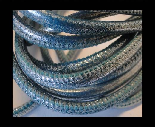 Round stitched nappa leather cord Metallic Silver Blue-4mm