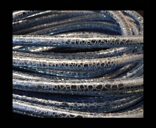 Round stitched nappa leather cord Snake-style-Metalic Light Blue-4mm