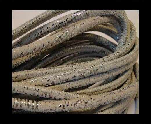 Round stitched nappa leather cord Snake-style-Metalic Grey-4mm