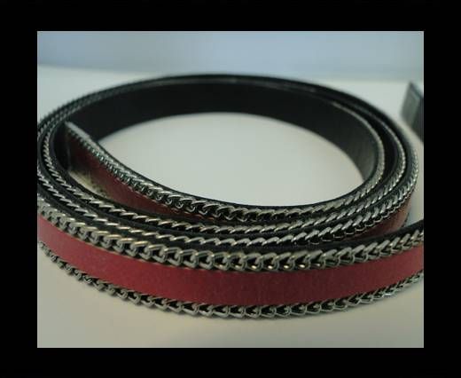 Flat Leather with Chain- Fuchsia-10mm